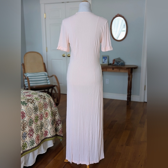 Vintage 70s Pale Pink Silky Floral Lace Nightie Lingerie Maxi Dress M Bohemian - Picture 4 of 6